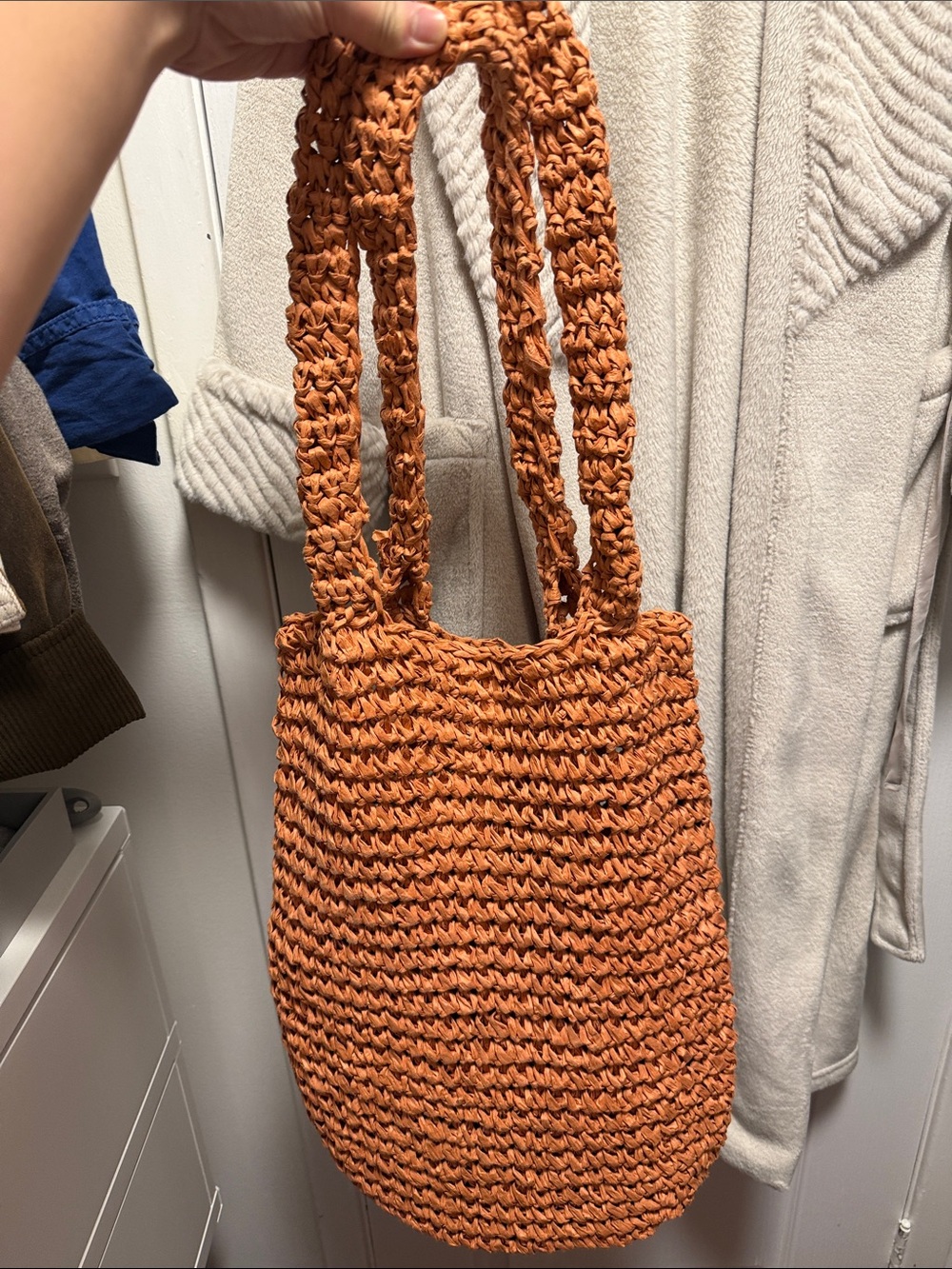 Club Monaco Handwoven Crochet Tote Bag in Orange